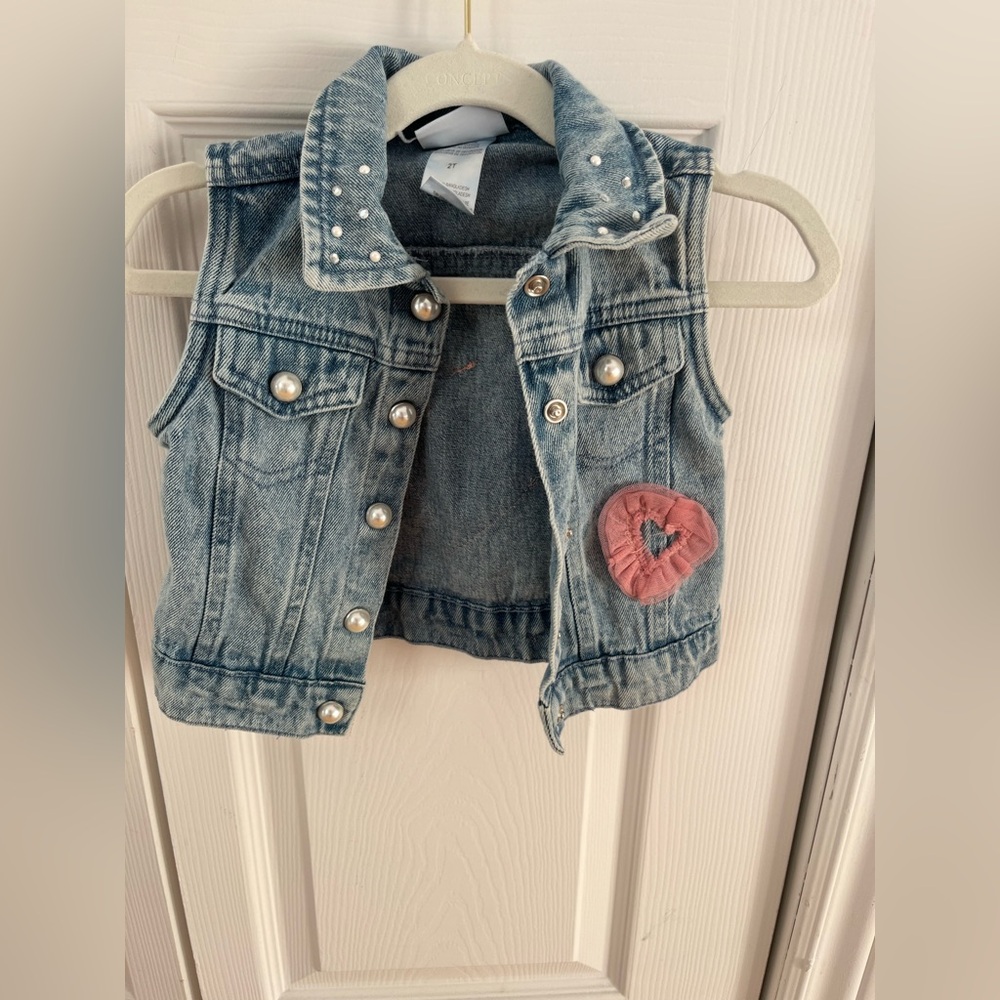 Little Lass Blue Denim Vest with Pink Heart